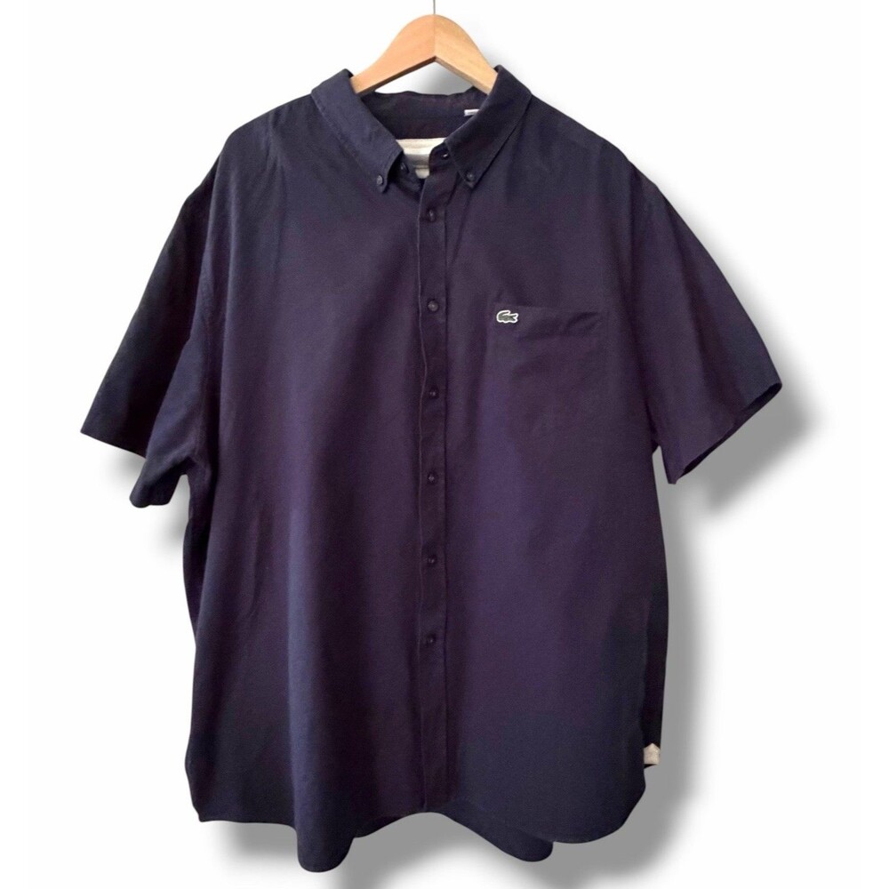 Lacoste Men's Short Sleeve Oxford Collar Regular Fit Woven Shirt Navy Blue 2XL